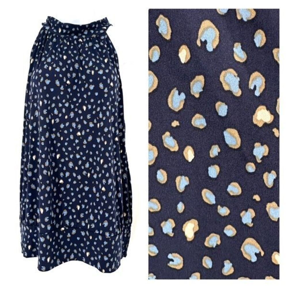 Beacon Apparel Stitch Fix Blue High Neck Polka dot Elastic Waust Blouse‎ XXL 2X